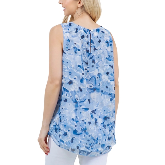 Blue Floral Sleeveless Top - Picture 3 of 10